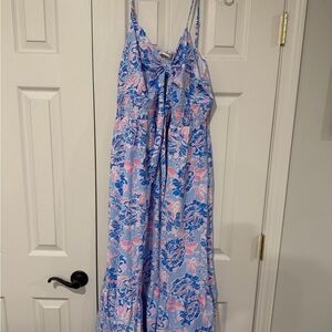 Light Blue Floral Girls' One-Piece Romper with Pink & Navy Print